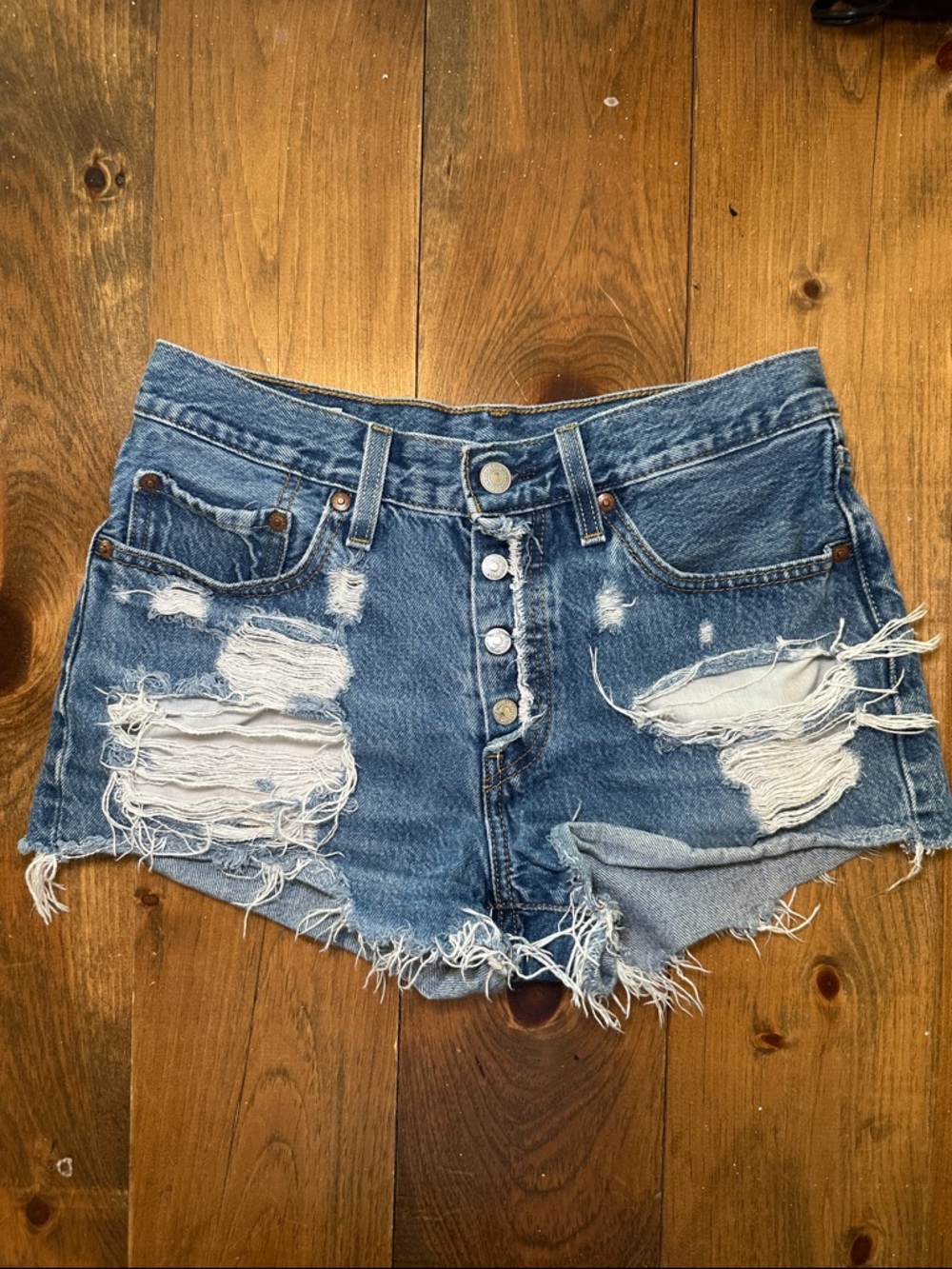 Levis 501 Women's High Waisted Distressed Denim Shorts Size 26